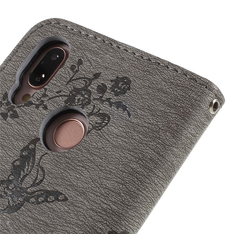 Imprint Butterfly Flower Rhinestone Decor Leather Protective Phone Case for Huawei P20 Lite / Nova 3e - Grey-5