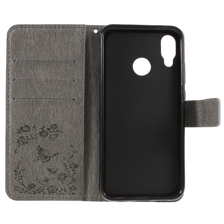 Imprint Butterfly Flower Rhinestone Decor Leather Protective Phone Case for Huawei P20 Lite / Nova 3e - Grey-9
