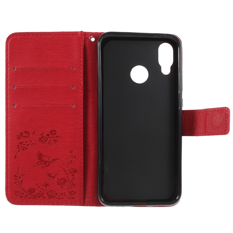 Imprint Butterfly Flower Rhinestone Decor Leather Protective Phone Cover for Huawei P20 Lite / Nova 3e - Red-7
