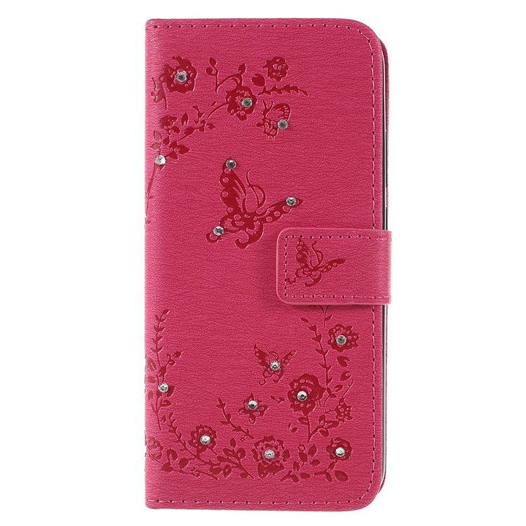 Imprint Butterfly Flower Rhinestone Decor Leather Protective Accessory Case for Huawei P20 Lite / Nova 3e - Rose-1