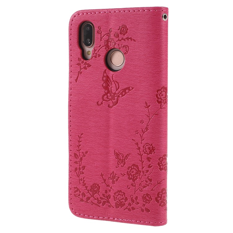Imprint Butterfly Flower Rhinestone Decor Leather Protective Accessory Case for Huawei P20 Lite / Nova 3e - Rose-3