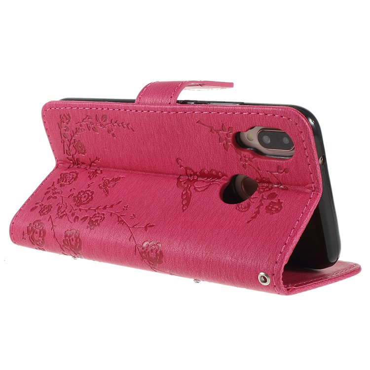 Imprint Butterfly Flower Rhinestone Decor Leather Protective Accessory Case for Huawei P20 Lite / Nova 3e - Rose-5