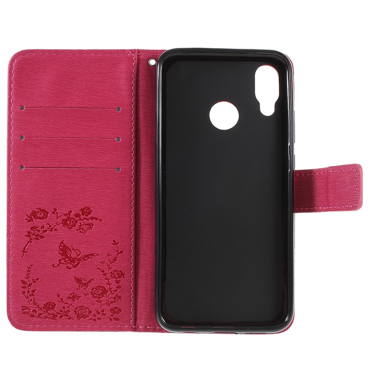 Imprint Butterfly Flower Rhinestone Decor Leather Protective Accessory Case for Huawei P20 Lite / Nova 3e - Rose-7