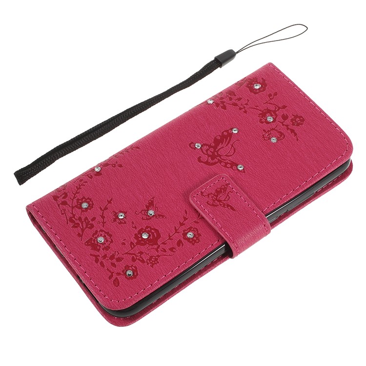 Imprint Butterfly Flower Rhinestone Decor Leather Protective Accessory Case for Huawei P20 Lite / Nova 3e - Rose-8