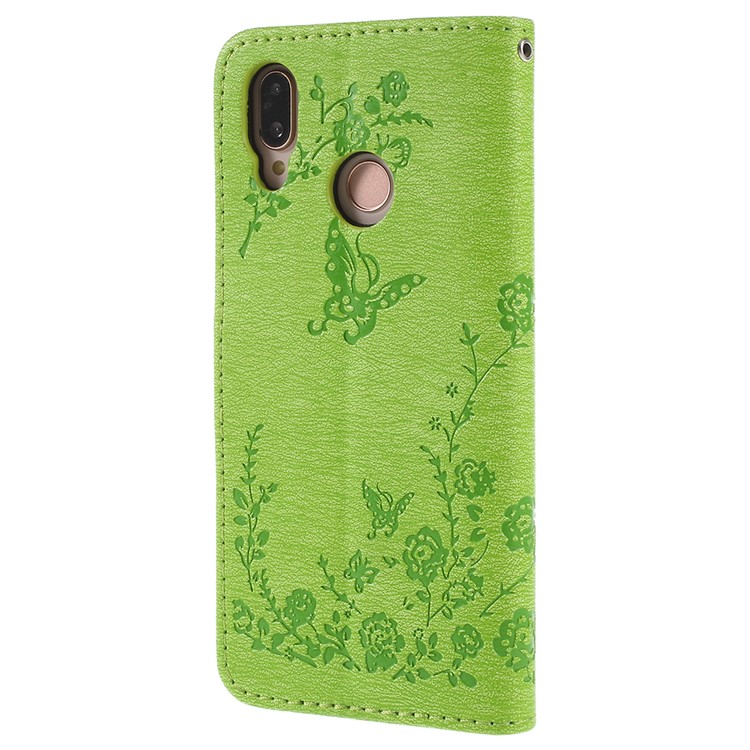 Imprint Butterfly Flower Rhinestone Decor Leather Cellphone Case for Huawei P20 Lite / Nova 3e - Green-3