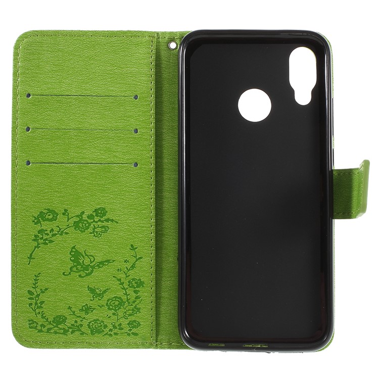 Imprint Butterfly Flower Rhinestone Decor Leather Cellphone Case for Huawei P20 Lite / Nova 3e - Green-7