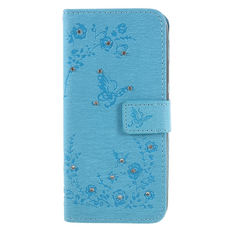 Imprint Butterfly Flower Rhinestone Decor Leather Cellphone Cover for Huawei P20 Lite / Nova 3e - Baby Blue-1