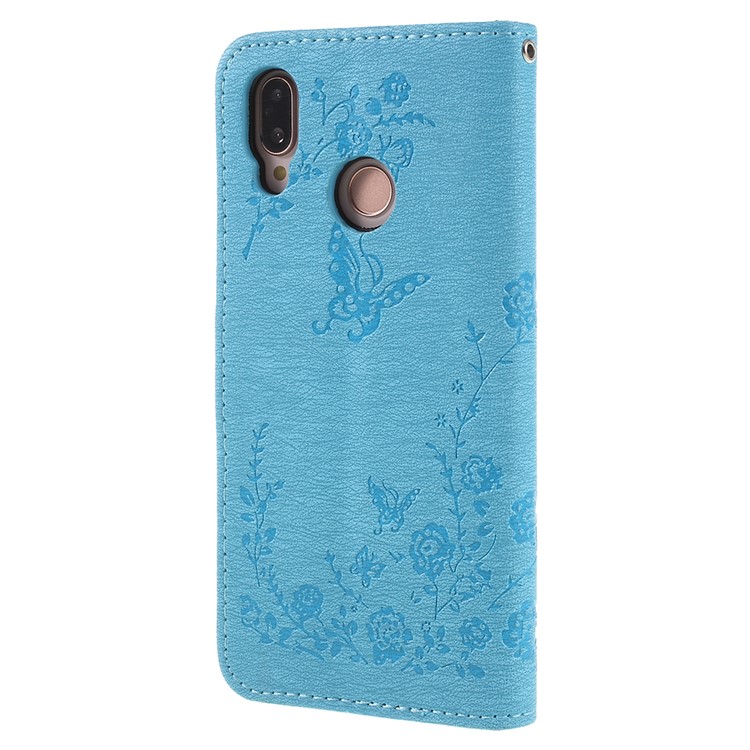 Imprint Butterfly Flower Rhinestone Decor Leather Cellphone Cover for Huawei P20 Lite / Nova 3e - Baby Blue-3
