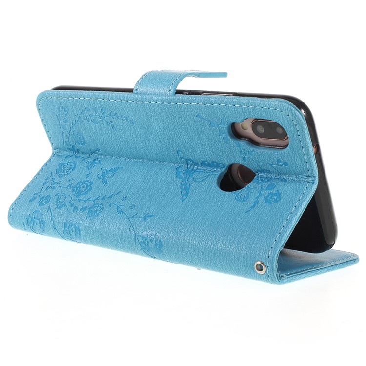 Imprint Butterfly Flower Rhinestone Decor Leather Cellphone Cover for Huawei P20 Lite / Nova 3e - Baby Blue-5