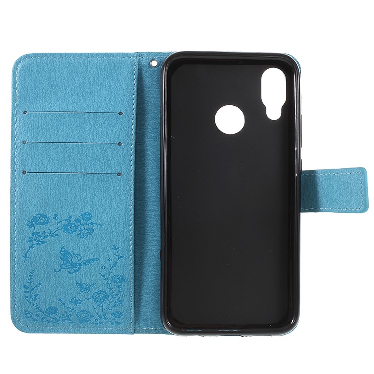 Imprint Butterfly Flower Rhinestone Decor Leather Cellphone Cover for Huawei P20 Lite / Nova 3e - Baby Blue-7