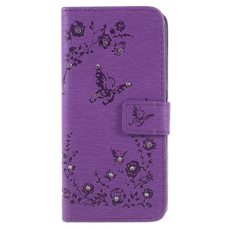 Imprint Butterfly Flower Rhinestone Decor Leather Mobile Protective Case for Huawei P20 Lite / Nova 3e - Purple-1