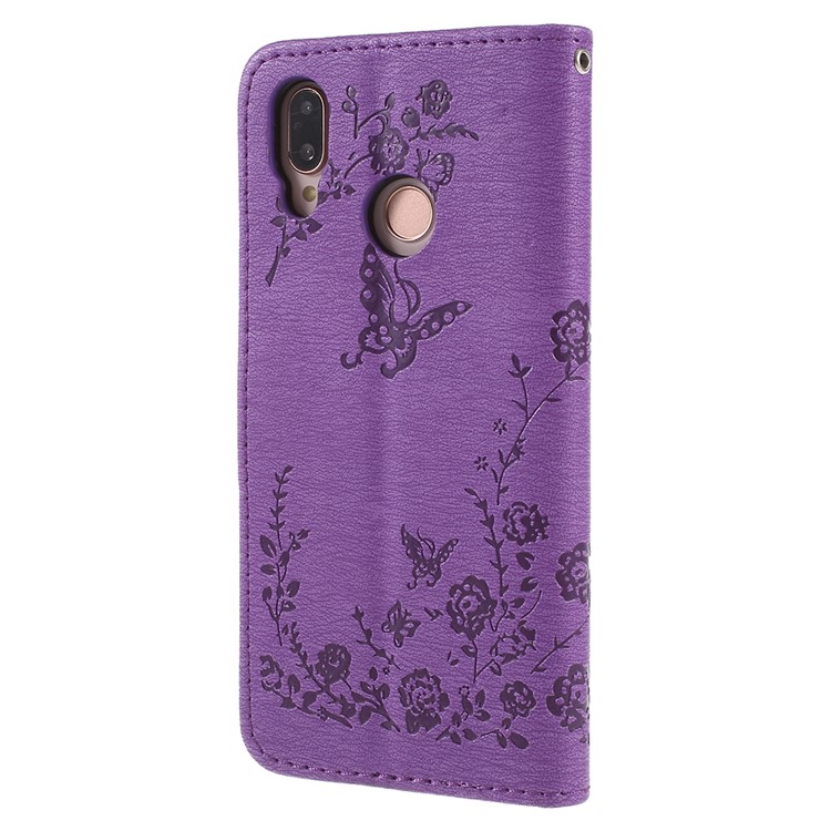 Imprint Butterfly Flower Rhinestone Decor Leather Mobile Protective Case for Huawei P20 Lite / Nova 3e - Purple-3