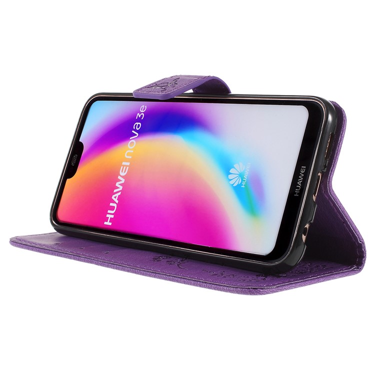 Imprint Butterfly Flower Rhinestone Decor Leather Mobile Protective Case for Huawei P20 Lite / Nova 3e - Purple-4