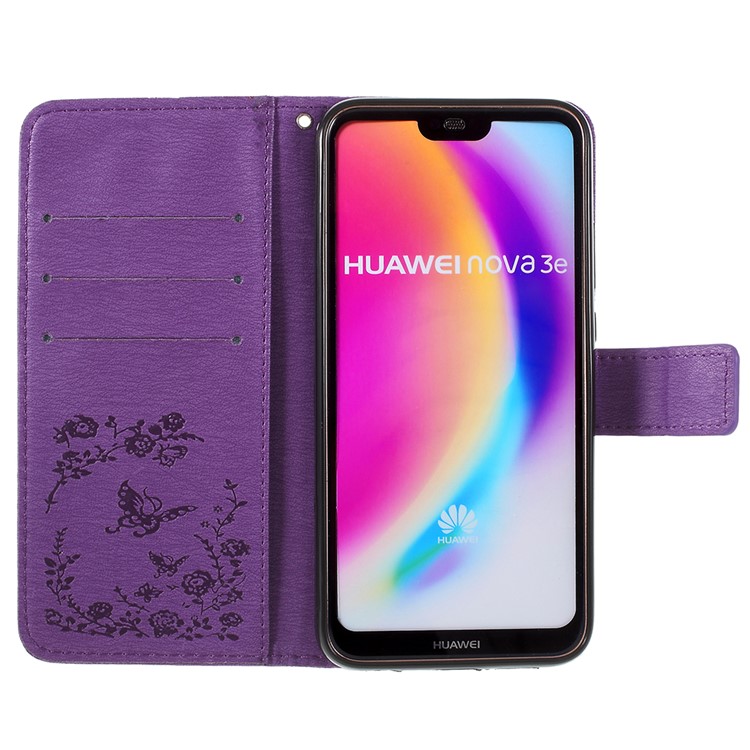 Imprint Butterfly Flower Rhinestone Decor Leather Mobile Protective Case for Huawei P20 Lite / Nova 3e - Purple-6