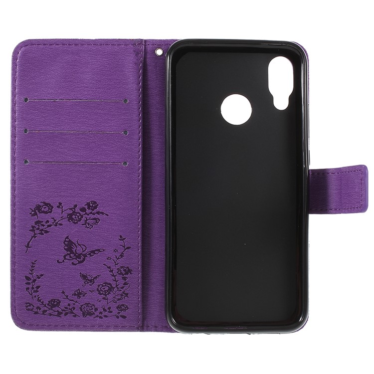 Imprint Butterfly Flower Rhinestone Decor Leather Mobile Protective Case for Huawei P20 Lite / Nova 3e - Purple-7