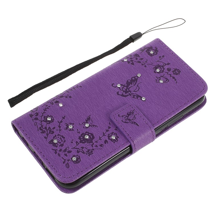 Imprint Butterfly Flower Rhinestone Decor Leather Mobile Protective Case for Huawei P20 Lite / Nova 3e - Purple-8