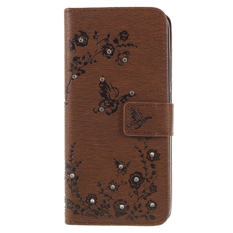 Imprint Butterfly Flower Rhinestone Decor Leather Mobile Protective Cover for Huawei P20 Lite / Nova 3e - Brown-1