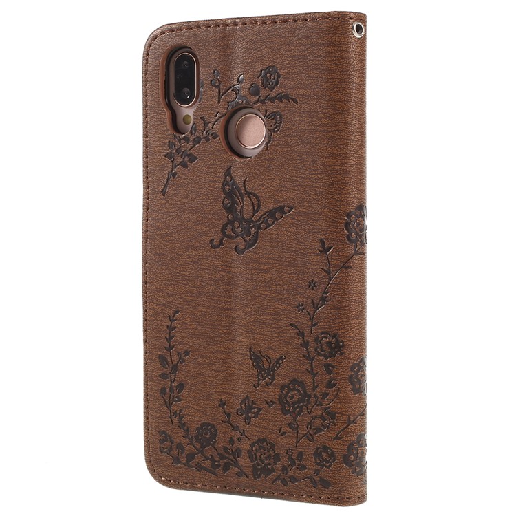 Imprint Butterfly Flower Rhinestone Decor Leather Mobile Protective Cover for Huawei P20 Lite / Nova 3e - Brown-3