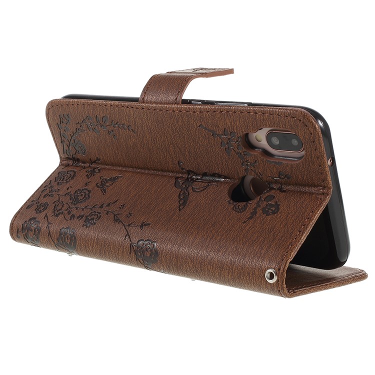 Imprint Butterfly Flower Rhinestone Decor Leather Mobile Protective Cover for Huawei P20 Lite / Nova 3e - Brown-5