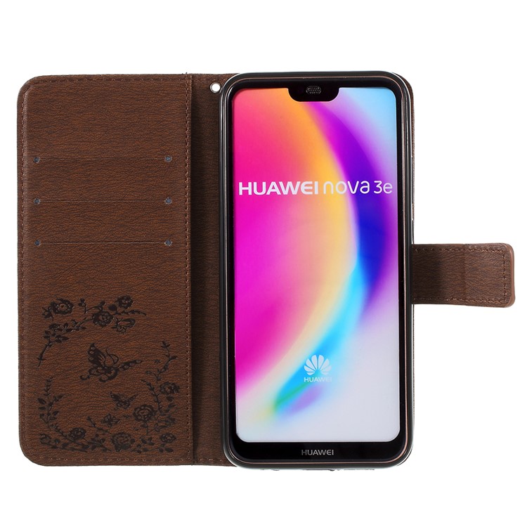 Imprint Butterfly Flower Rhinestone Decor Leather Mobile Protective Cover for Huawei P20 Lite / Nova 3e - Brown-6