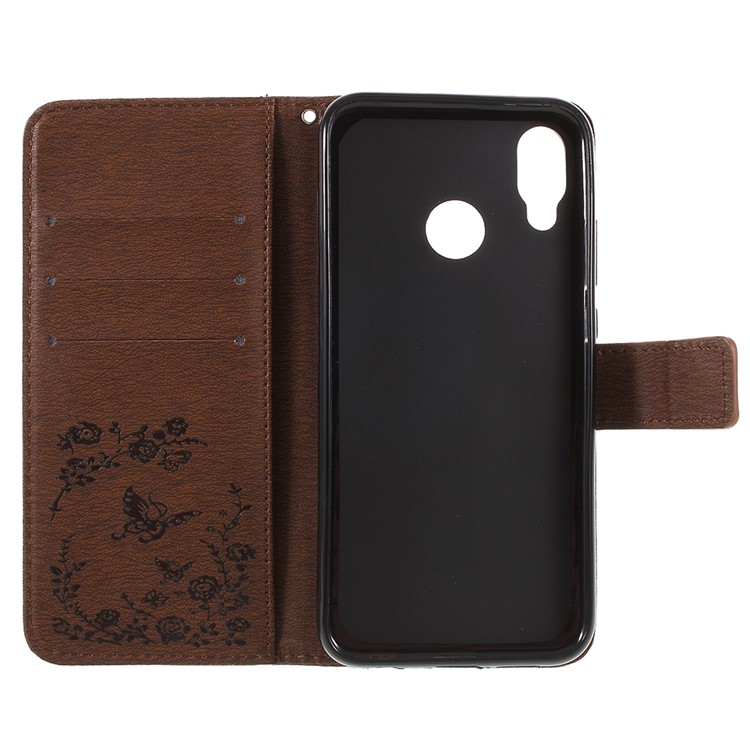Imprint Butterfly Flower Rhinestone Decor Leather Mobile Protective Cover for Huawei P20 Lite / Nova 3e - Brown-7