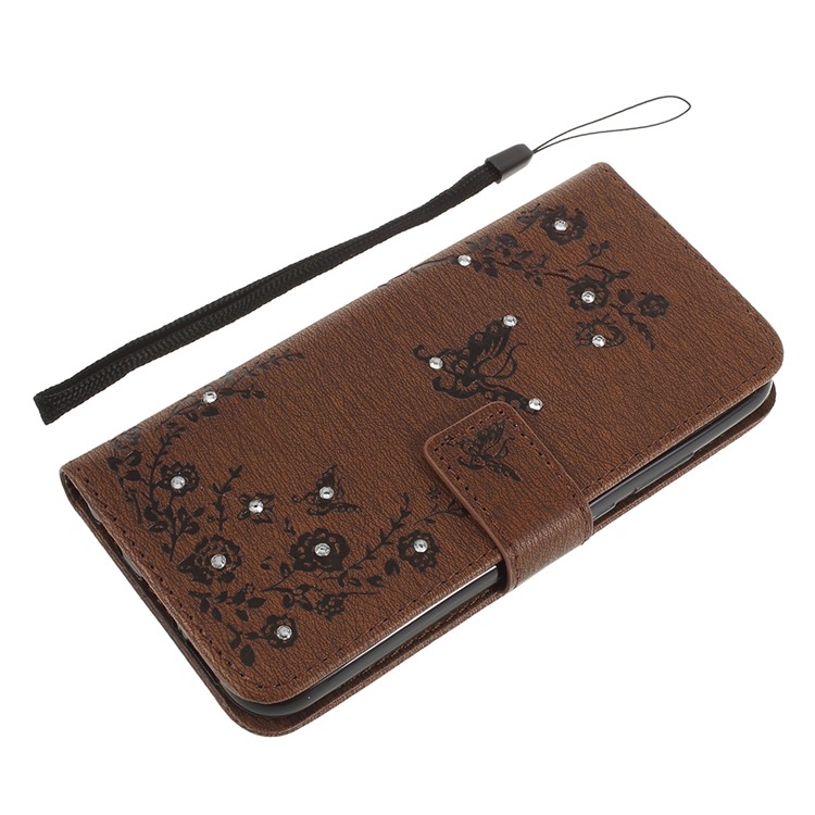 Imprint Butterfly Flower Rhinestone Decor Leather Mobile Protective Cover for Huawei P20 Lite / Nova 3e - Brown-8