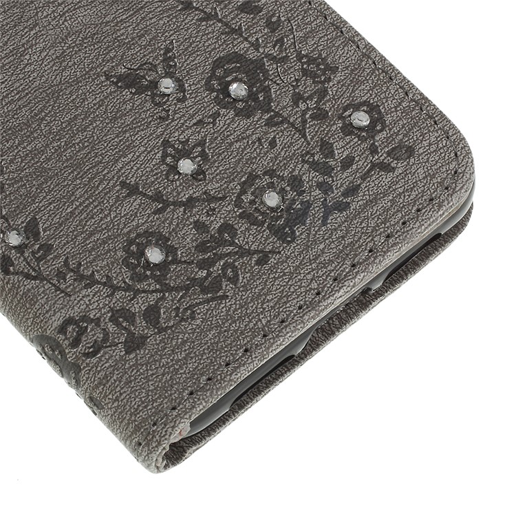 Imprint Butterfly Flower Rhinestone Decor Leather Mobile Protective Case for Huawei P20 - Grey-4
