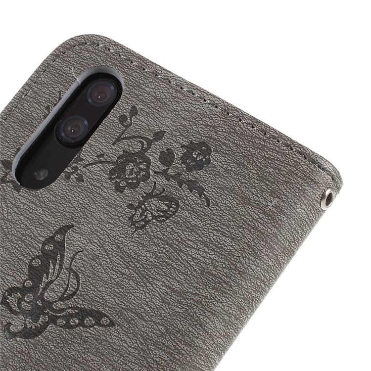 Imprint Butterfly Flower Rhinestone Decor Leather Mobile Protective Case for Huawei P20 - Grey-5