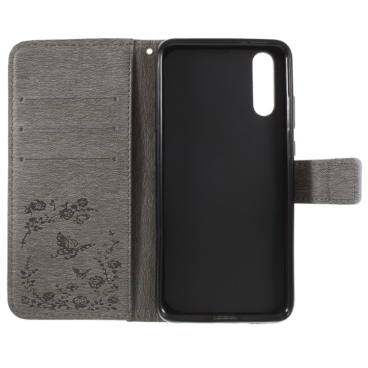 Imprint Butterfly Flower Rhinestone Decor Leather Mobile Protective Case for Huawei P20 - Grey-9
