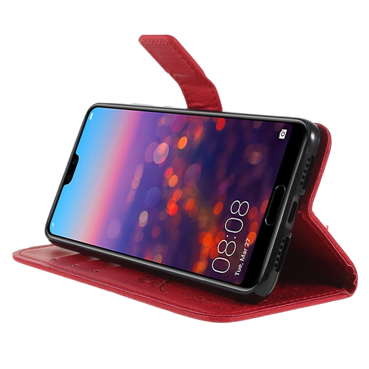 Imprint Butterfly Flower Rhinestone Decor Leather Mobile Protective Cover for Huawei P20 - Red-4