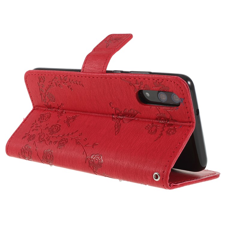 Imprint Butterfly Flower Rhinestone Decor Leather Mobile Protective Cover for Huawei P20 - Red-5