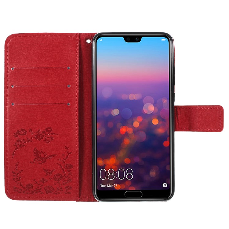 Imprint Butterfly Flower Rhinestone Decor Leather Mobile Protective Cover for Huawei P20 - Red-6