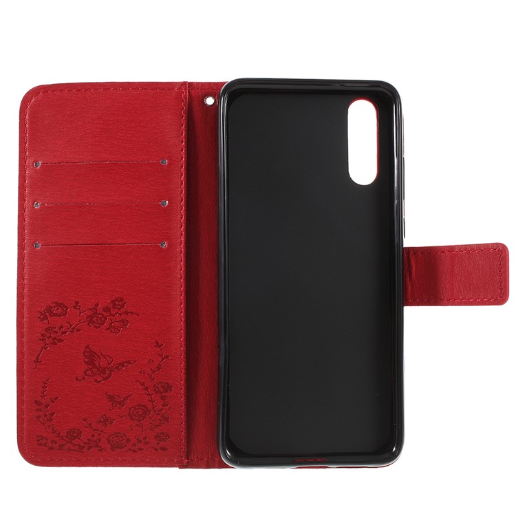 Imprint Butterfly Flower Rhinestone Decor Leather Mobile Protective Cover for Huawei P20 - Red-7