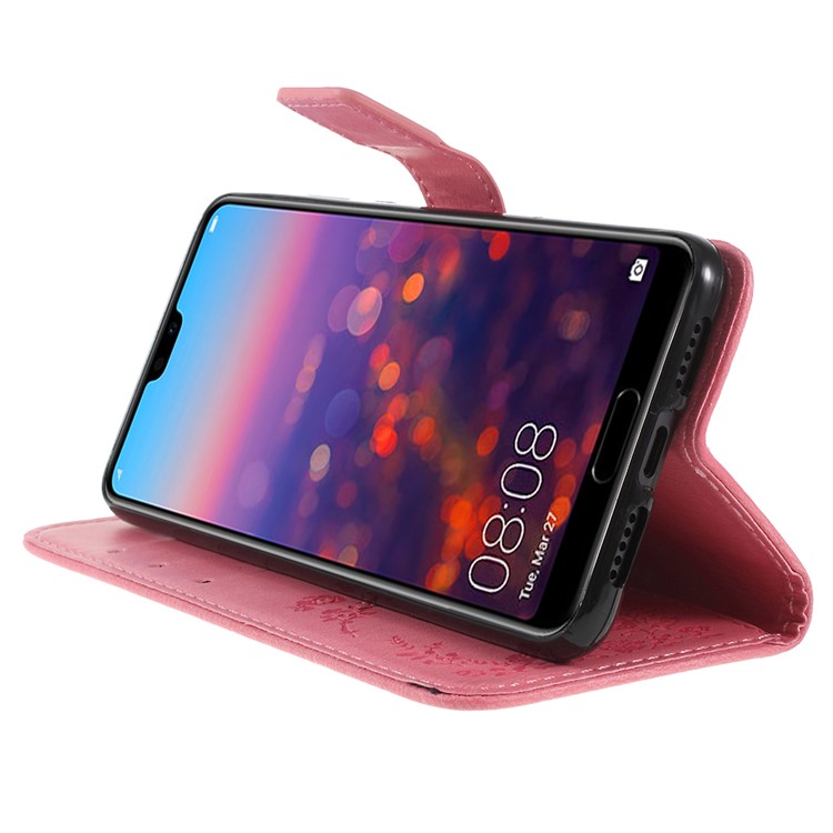 Imprint Butterfly Flower Rhinestone Decor Leather Mobile Protective Cover Case for Huawei P20 - Pink-4