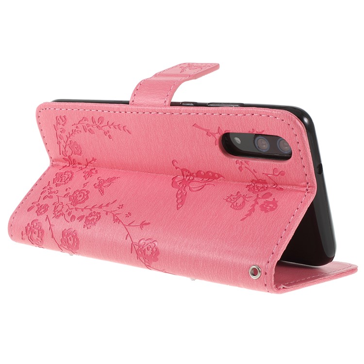 Imprint Butterfly Flower Rhinestone Decor Leather Mobile Protective Cover Case for Huawei P20 - Pink-5