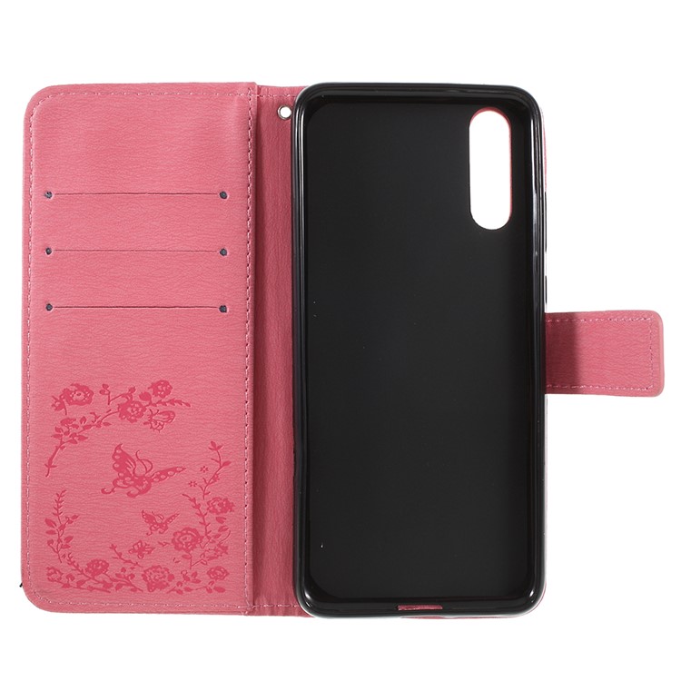 Imprint Butterfly Flower Rhinestone Decor Leather Mobile Protective Cover Case for Huawei P20 - Pink-7