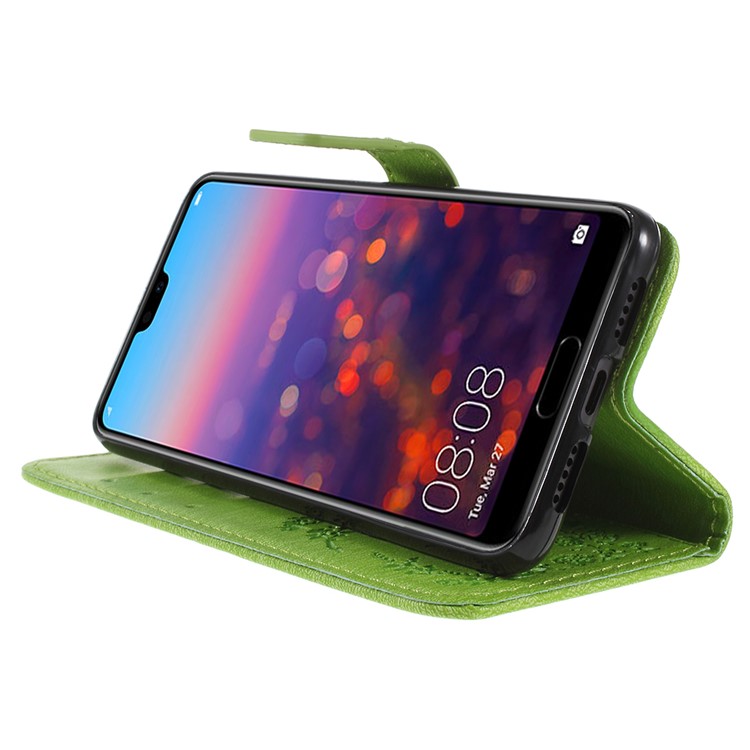 Impressum Schmetterling Blume Strass Dekor Leder Telefon Fall Abdeckung Für Huawei P20 - Grün-4