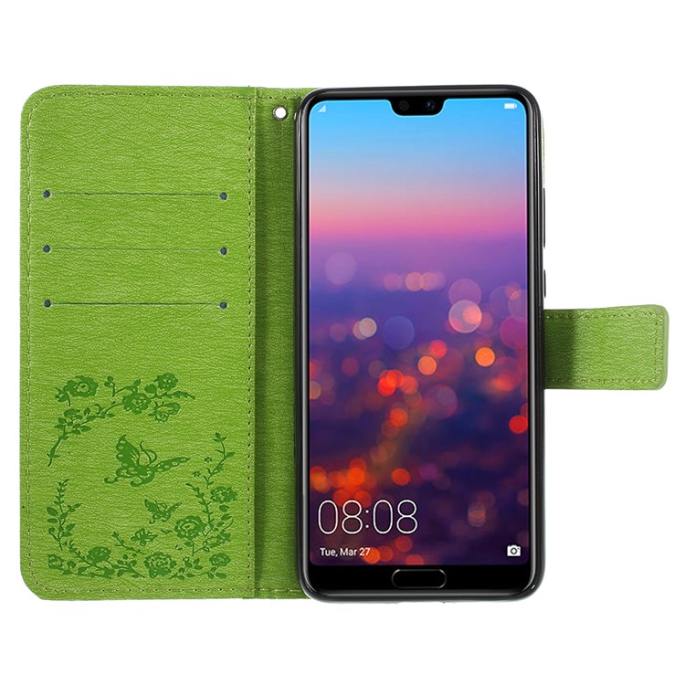 Impressum Schmetterling Blume Strass Dekor Leder Telefon Fall Abdeckung Für Huawei P20 - Grün-6
