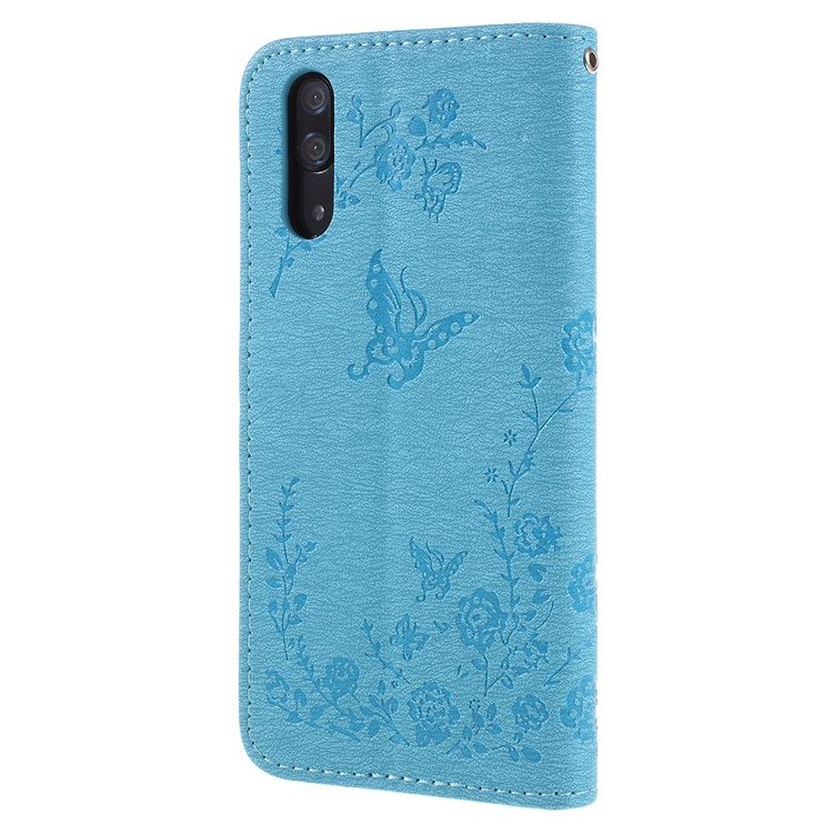 Imprint Butterfly Flower Rhinestone Decor Leather Phone Protective Cover for Huawei P20 - Baby Blue-3