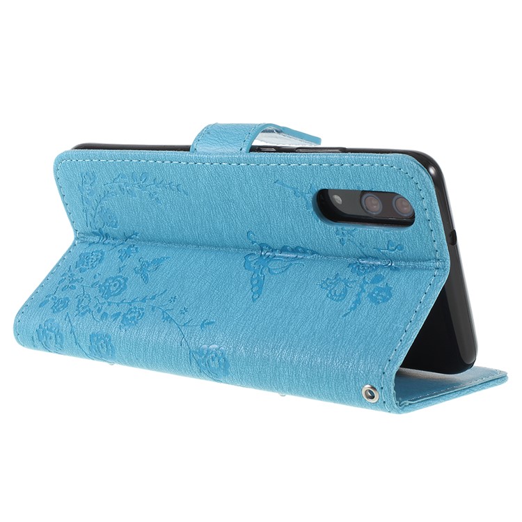 Imprint Butterfly Flower Rhinestone Decor Leather Phone Protective Cover for Huawei P20 - Baby Blue-5