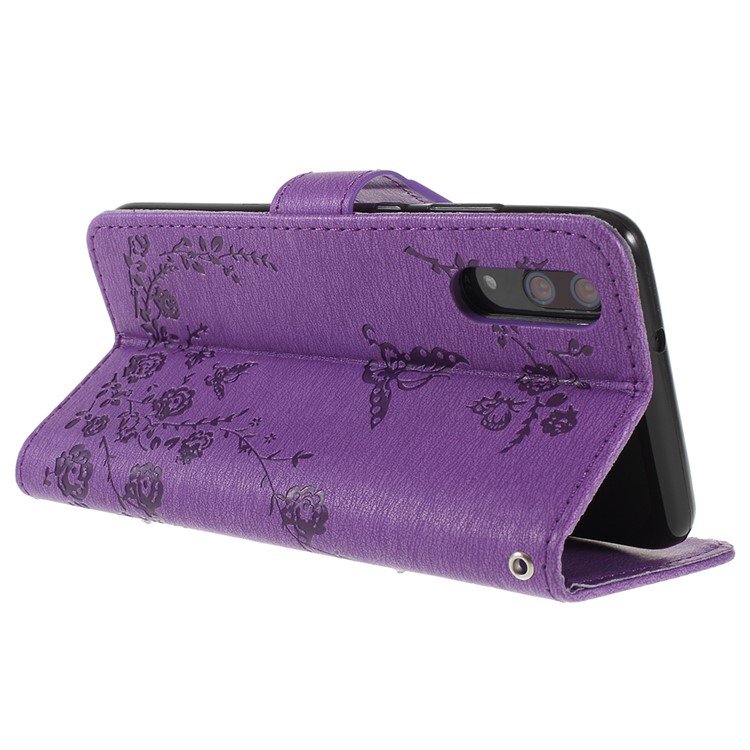 Imprint Butterfly Flower Rhinestone Decor Leather Cellphone Protective Cover for Huawei P20 - Purple-5