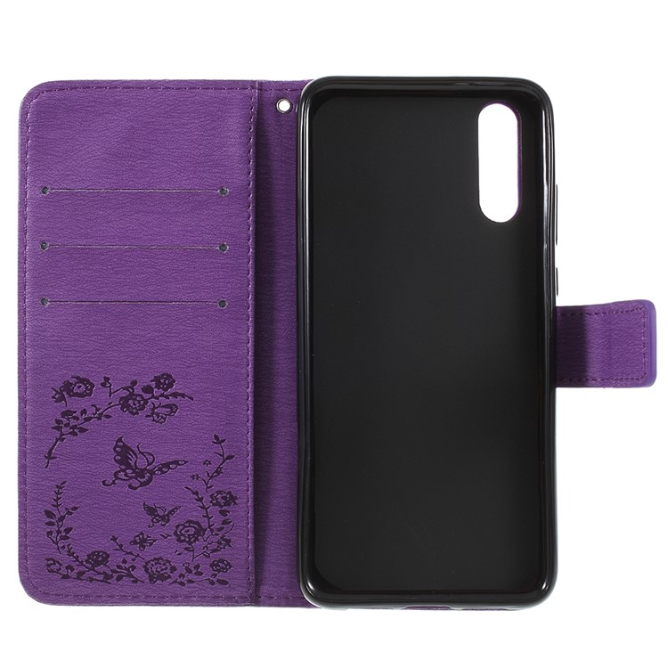 Imprint Butterfly Flower Rhinestone Decor Leather Cellphone Protective Cover for Huawei P20 - Purple-7