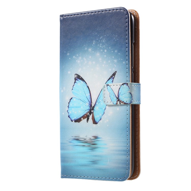 Patterned PU Leather Wallet Stand Phone Case Accessory for Huawei Honor 10 - Butterfly on Lake-2