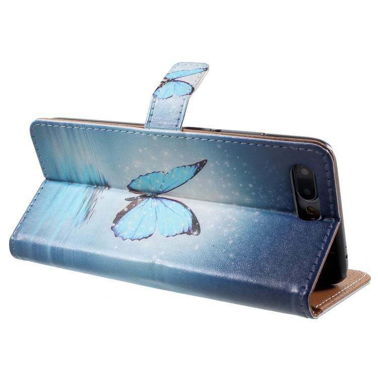 Patterned PU Leather Wallet Stand Phone Case Accessory for Huawei Honor 10 - Butterfly on Lake-5