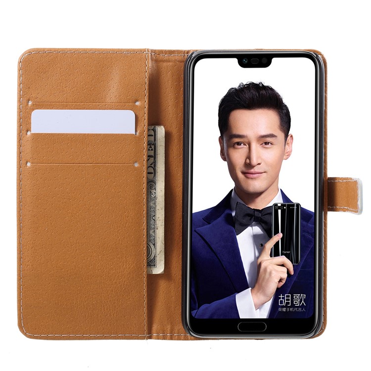 Patterned PU Leather Wallet Stand Phone Case Accessory for Huawei Honor 10 - Butterfly on Lake-6