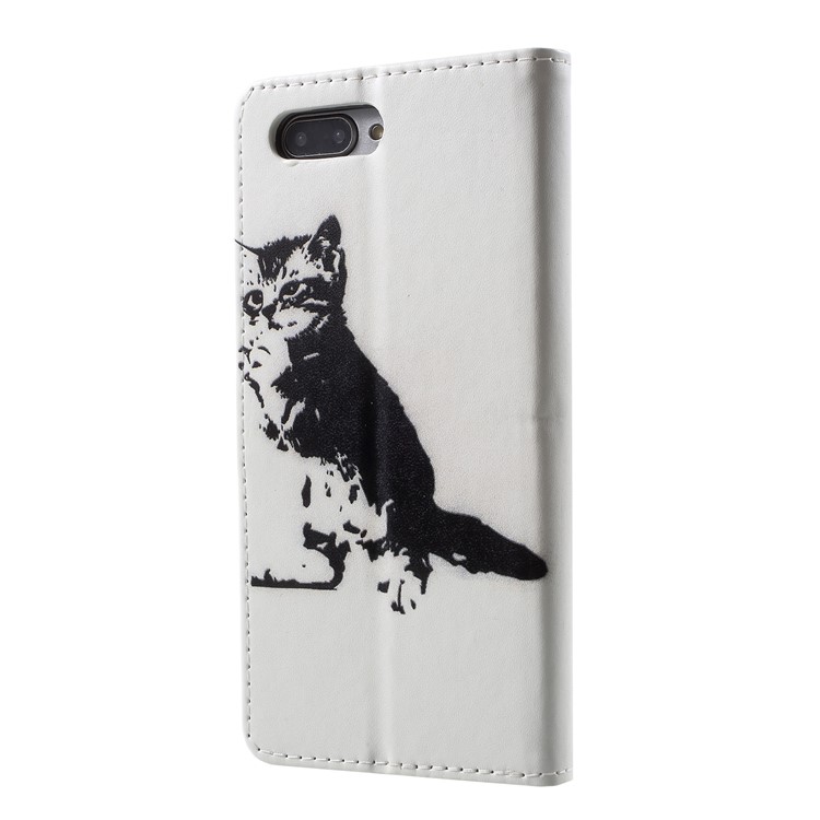 Patterned PU Leather Wallet Stand Phone Case Cover for Huawei Honor 10 - Black and White Cat-3