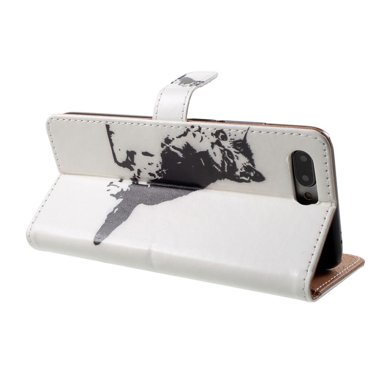 Patterned PU Leather Wallet Stand Phone Case Cover for Huawei Honor 10 - Black and White Cat-5