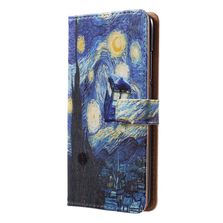 Patterned PU Leather Wallet Stand Phone Protection Cover for Huawei Honor 10 - The Starry Night-1
