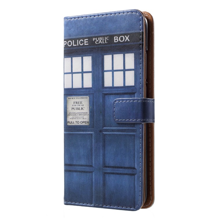 Patterned PU Leather Wallet Stand Phone Protection Case for Huawei Honor 10 - Police Public Call Box-1
