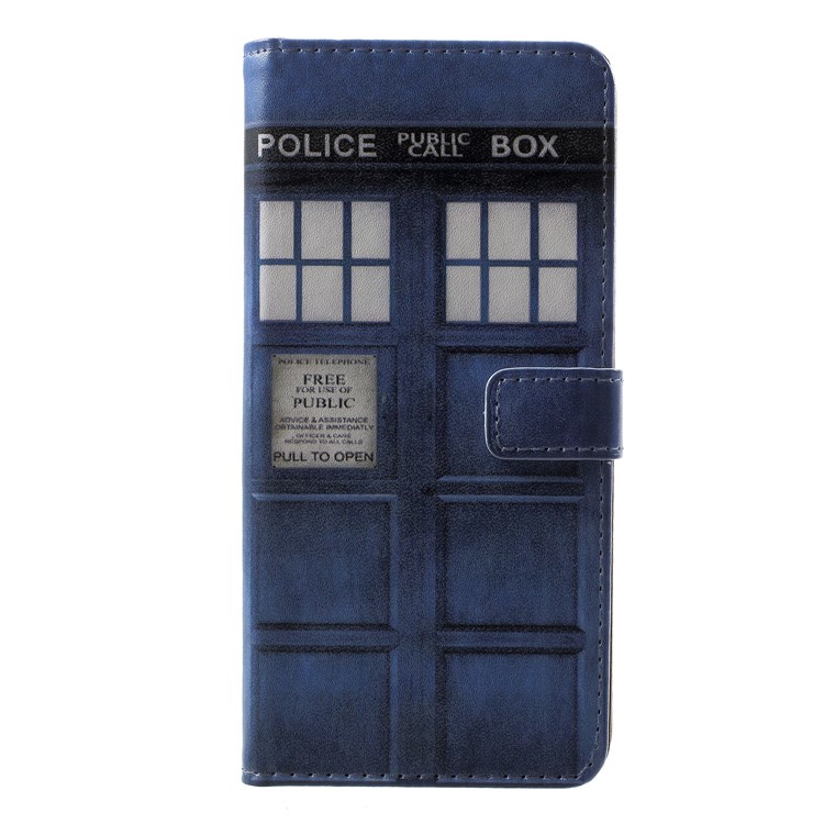 Patterned PU Leather Wallet Stand Phone Protection Case for Huawei Honor 10 - Police Public Call Box-3